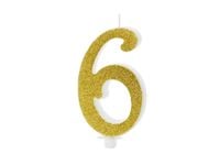Świeczka urodzinowa na tort cyfra 6 złota, 10 cm urodziny