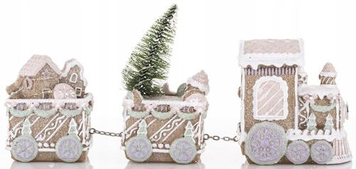 FIGURKA POCIĄG ŚWIĄTECZNY PIERNIKOWY LED WAGONY Z OŚWIETLENIEM 13x29,5x7 CM na Arena.pl