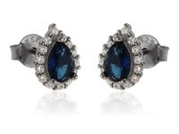 RODOWANE SREBRNE KOLCZYKI ŁEZKI SZAFIR CYRKONIE