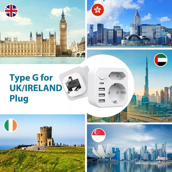 ŁADOWARKA TYP G Adapter podróżny 3USB+1USB-C, UK WTYCZKA zdjęcie 4