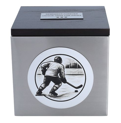 Urna z motywem hokejowym. Urna kremacyjna dla hokeisty Tabliczka / Tak na Arena.pl