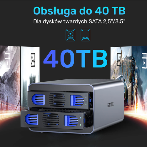 Unitek Obudowa RAID do dysku SATA 2.5''/3.5'' – 4 tryby, 40TB, 5Gb/s na Arena.pl