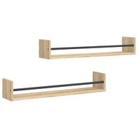 Półki ścienne z drążkami, 2 szt., dąb sonoma, 80x16x14 cm