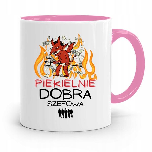 Kubek Różowy Dla Szefa Piekielnie Dobra Szefowa Z Nadrukiem Ze Zdjęciem zdjęcie 1