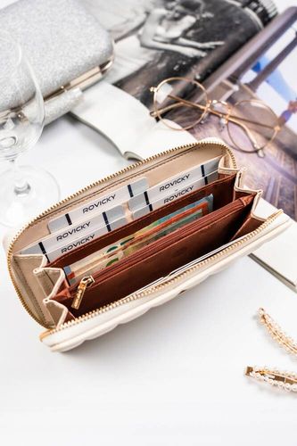 portfel damski w typie piórnika w kolorze ecru zamykany na suwak - rovicky na Arena.pl