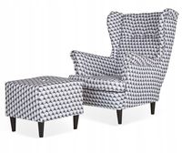 Fotel uszak ARI PRINT z podnóżkiem skandynawski  patchwork