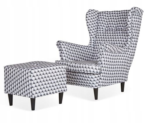 Fotel uszak ARI PRINT z podnóżkiem skandynawski  patchwork na Arena.pl