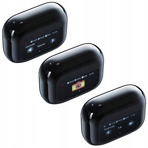 Słuchawki Bezprzewodowe Douszne PRO Lekkie ANC Mikrofon Czarne Wyświetlacz na Arena.pl