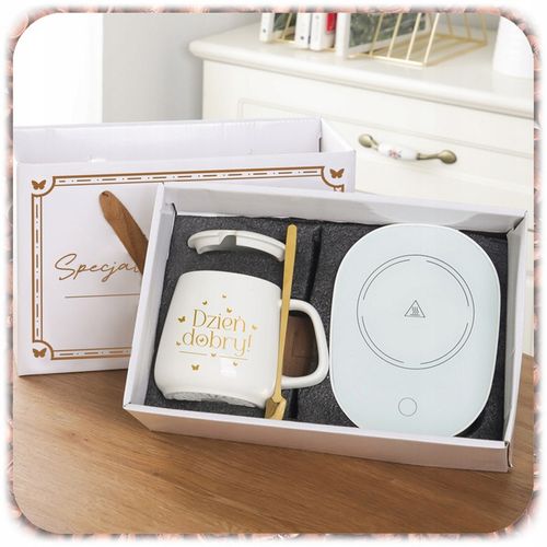 ZESTAW PREZENTOWY PODGRZEWACZ KABEL KUBEK POKRYWKA ŁYŻECZKA DO KAWY na Arena.pl