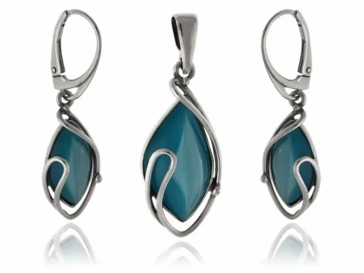 Komplet srebrny z Masą perłową turkusową z0735- 7,7g. zdjęcie 1