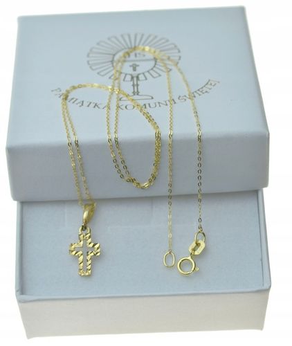 Złoty Łańcuszek z Krzyżykiem dla dziewczynki 585 Na Komunię + Prezent na Arena.pl