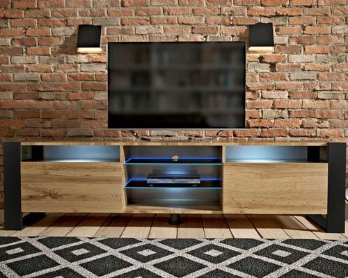 Szafka RTV pod telewizor LOFT 200 200cm loftowa dąb wotan LED na Arena.pl