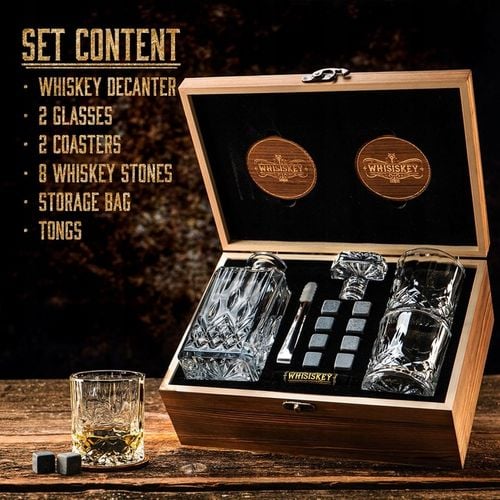 ZESTAW WHISKY DLA MĘŻCZYZN SZKLANKI KARAFKA WHISKY KAMIENIE ETUI na Arena.pl