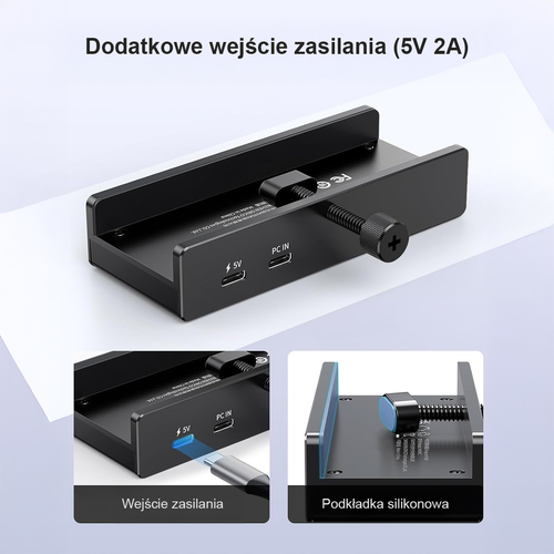 Orico Aktywny hub USB-C 10Gbps, 15W, przykręcany, 2x USB-A, czytnik SD, na Arena.pl