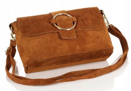 VERA PELLE Cudowna zamszowa brązowa listonoszka na długim pasku S55 na Arena.pl