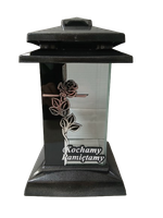 Znicz kapliczka z napisem " Kochamy Pamiętamy" srebrna 27 cm