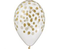 Balony lateksowe przeźroczyste transparentne nadruk złote konfetti 33cm 5szt.