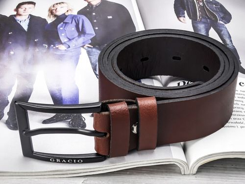 GRACIO meski skorzany PASEK brazowy KLAMRA czarna na Arena.pl