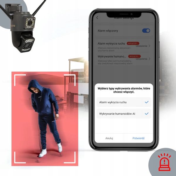 KAMERA OBROTOWA WIFI ZEWNĘTRZNA 2xOBIEKTYW 2+2MP 2W1 ZOOM 2K DETEKCJA BLOW zdjęcie 9