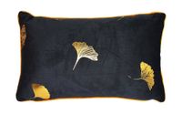 Poduszka welurowa prostokątna czarna ze złotymi liśćmi