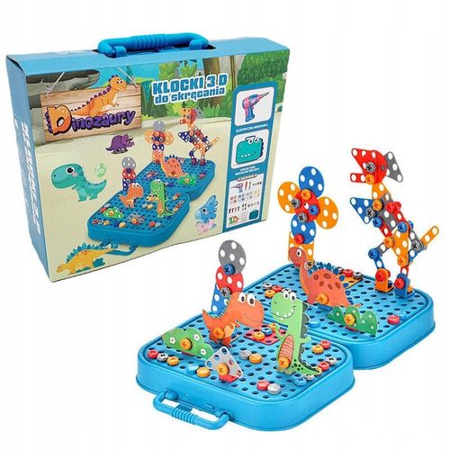 Klocki konstrukcyjne w walizce wkrętarka śrubki do skręcania dinozaur na Arena.pl