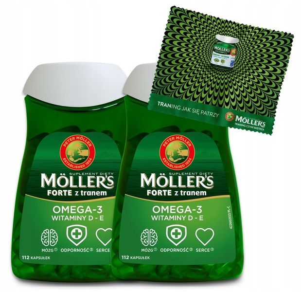 2x Möller’s Forte 112 kaps. TRAN odporność OMEGA-3 mózg serce WIT. D3 i E zdjęcie 8
