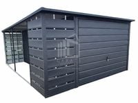 Garaż Blaszany 3x6 + wiata - Brama - Antracyt - spad w tył  ID445