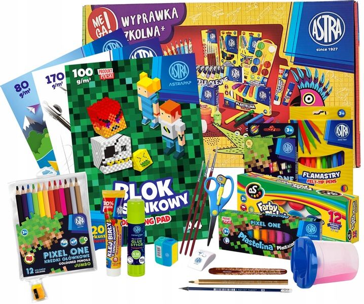 WYPRAWKA SZKOLNA XXL ASTRA 21 ELEMENTÓW klasa 1-3 + 10x ZESZYT W KRATKĘ A5 zdjęcie 2