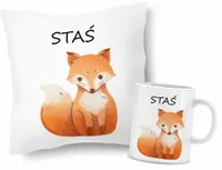 Zestaw PODUSZKA + KUBEK Lis, Lisek z imieniem