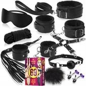 ZESTAW BDSM KAJDANKI BAT KNEBEL NAKŁADKA OBROŻA SMYCZ SEX GRA EROTYCZNA 69