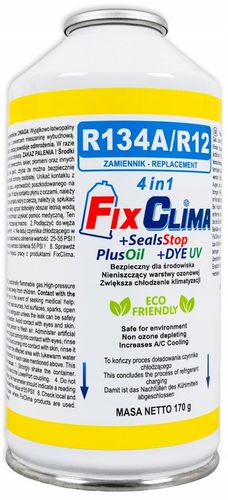 GAZ DO NAPEŁNIANIA KLIMATYZACJI AUT R134A CZYNNIK CHŁODNICZY 4W1 FIX KLIMY na Arena.pl