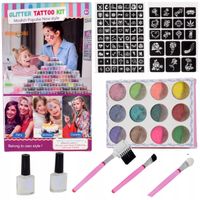 Mega zestaw do tatuaży brokatowych 80 szablonów + 12 brokatów akcesoria