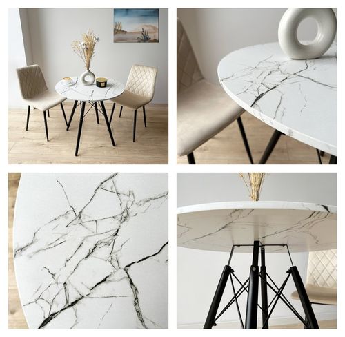 Stolik okrągły PARIS BLACK DTW 80 cm marmur biały na Arena.pl