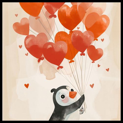 Plakat 50x50cm Pingwinek z Balonami na Arena.pl
