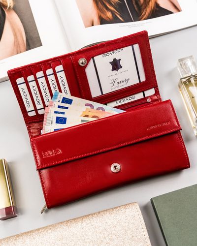 skórzany portfel damski w orientacji poziomej na zatrzask - rovicky na Arena.pl