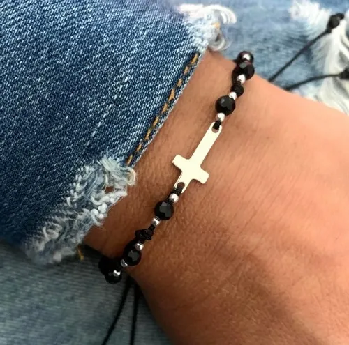 Dziesiątka różańca bransoletka RÓŻANIEC srebro onyks GRAWER TWÓJ TEKST na Arena.pl