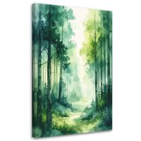 Obraz do salonu sypialni biura, Zielony Mglisty Las Leśny