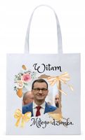 Mateusz Morawiecki Pis Torba Eco Biała Shopper Z Nadrukiem Ze Zdjęciem