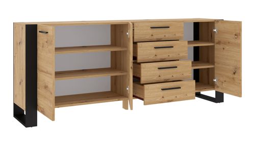 Komoda NUKA K 197 cm 4 szuflady dąb artisan czarna na Arena.pl