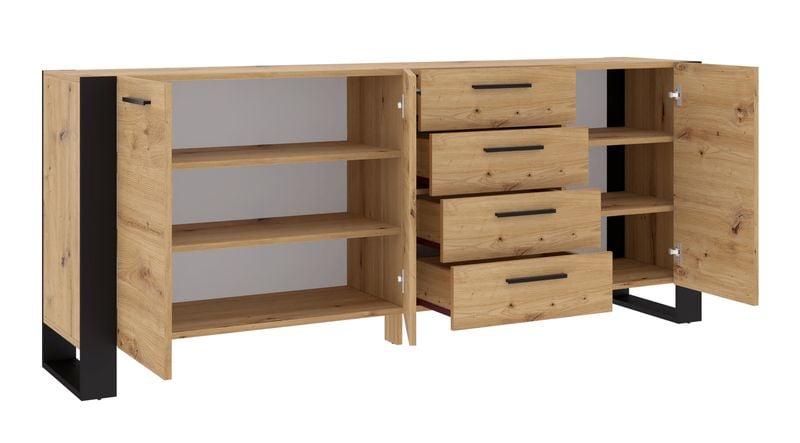 Komoda NUKA K 197 cm 4 szuflady dąb artisan czarna zdjęcie 8
