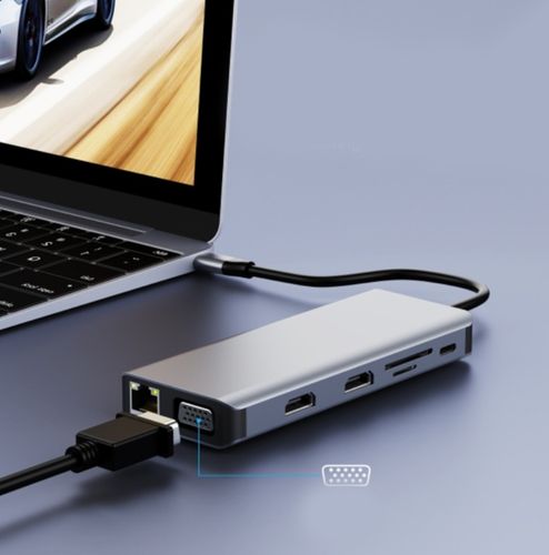 ADAPTER HUB Stacja Dokująca 12w1 USB-C 2x HDMI VGA USB Jack SD Ethernet LAN na Arena.pl