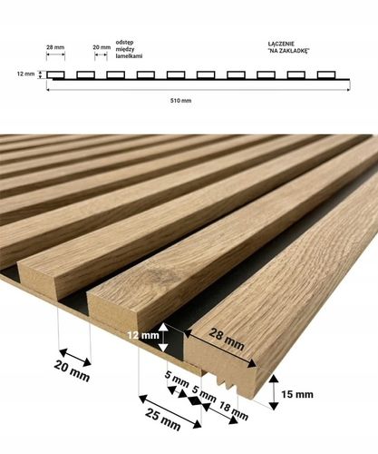 LAMELE ŚCIENNE DĄB RIVIERA NA PŁYCIE HDF CZARNEJ 510x2750mm na Arena.pl