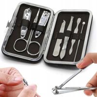 ZESTAW 7 EL DO MANICURE PEDICURE KPL PRECYZYJNYCH OBCINACZY W BRĄZOWYM ETUI