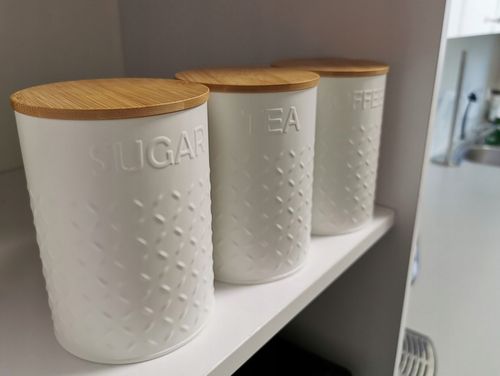 ZESTAW 5W1 CHLEBAK + POJEMNIKI NA KAWĘ CUKIER HERBATĘ DESKA KROJENIA CHZ03 na Arena.pl