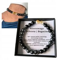 BRANSOLETKA MĘSKA OCHRONA RÓWNOWAGA BOGACTWO CYTRYN HEMATYT AGAT CZARNY 8mm