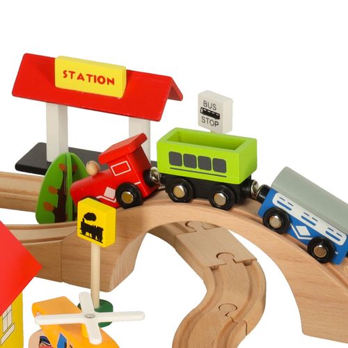 Kolejka drewniana pociąg lokomotywa miasto 69 elementów na Arena.pl