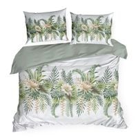Pościel satynowa z nadrukiem SPRING 220X200 + 70X80X2 kwiaty zielone