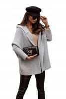 Jasnoszary kardigan z kapturem oversize Me Gusta ryżyk