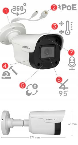 Monitoring cyfrowy IP 4 kamery 4Mpx PoE wbudowany mikrofon online bez dysku na Arena.pl