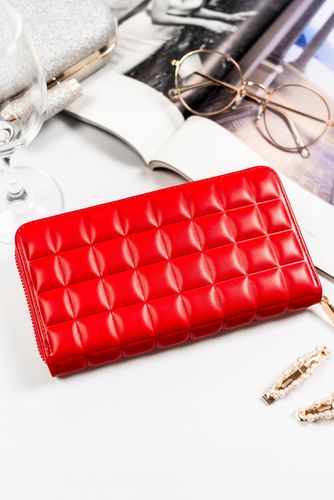 czerwony portfel damski ze skóry ekologicznej z pikowanym panelem - rovicky na Arena.pl